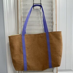 The Large Brown Tote Bag with Purple Straps Handmade
